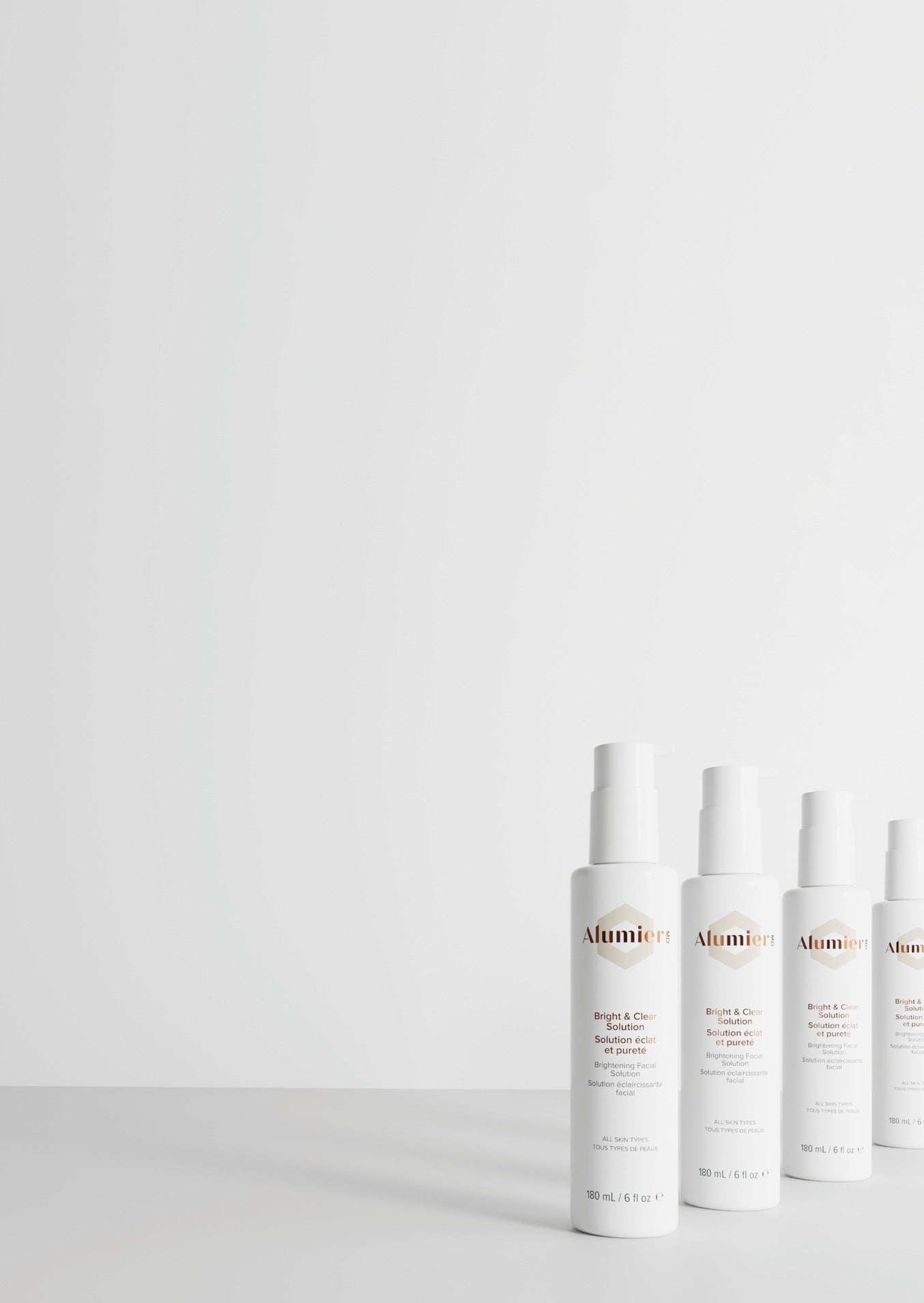 AlumierMD skincare bottles from the brand’s UK range